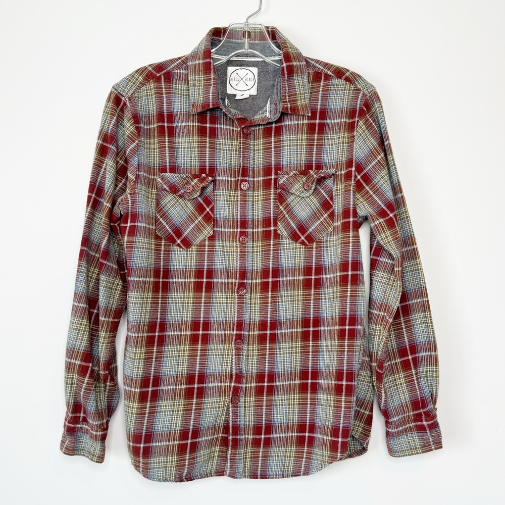 Birch Black Flannel Shirt Button Down Size Small Red Plaid Long Sleeve